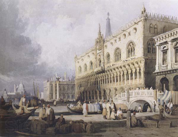 Samuel Prout The Doge s Palace and the Grand Canal,Venice (mk47) Norge oil painting art